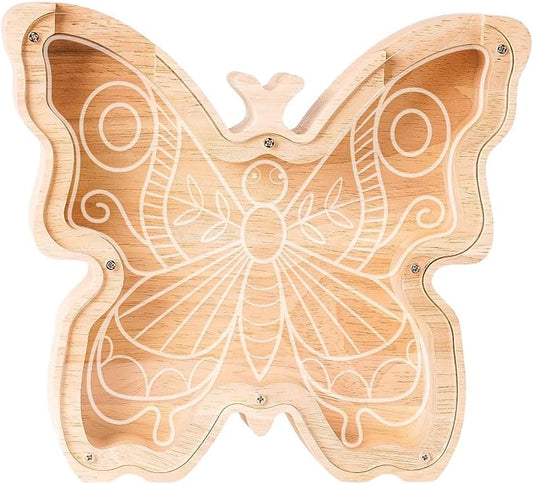 Wooden Butterfly Piggy Banks for Kids Money Coin Bank, Elegant Unbreakable Piggy Bank Kids Safe Money Box, Toddler Birthday Baptism Gifts for Girls Boys Butterfly Lovers, Small