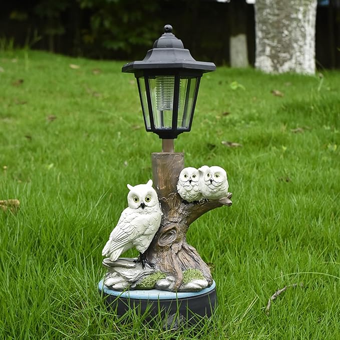Solar Garden Outdoor Decor Statues Cute Dazed Owls with Light,Outside-Outdoor Decorations Sculptures for Patio Yard Lawn Walkway Ornaments Clearance Gifts for Mom Grandma Birthday