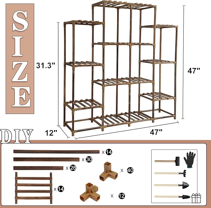 HOMKIRT 16 Tier Plant Stand Indoor Outdoor, Large Tall Plant Shelf Rack for Multiple Pots Table Holder Flower Stand for Patio Porch Living Room Balcony Corner Garden Office Boho Decor