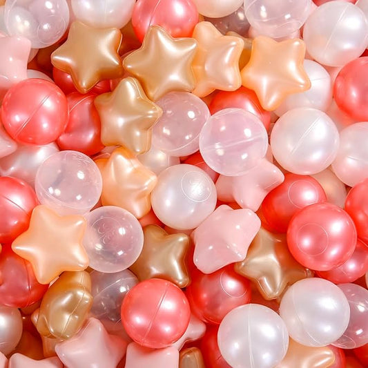 Ball Pit Balls Pack of 100 200 500 - Star and Round Set BPA Free Phthalate Free Non-Toxic Crush Proof Play Balls Soft Plastic Balls for Toddlers Baby Kids Birthday Pool Tent Party