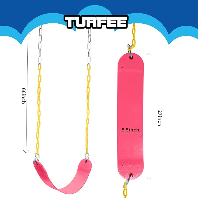 TURFEE 2 Packs Heavy Duty Swing Seat, Swing Set Accessories Replacement with 4 Snap Hooks for Kids Outdoor Play Playground, Trees, Swingsets, Playground(Pink)