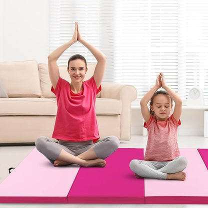 Giantex 4'x10'x 2" Gymnastics Mat, 4-Panel Folding Aerobics Exercise Mat w/Hook & Loop Fastener, Carrying Handle, Portable Tumbling Mat for Stretching Yoga Cheerleading Martial Arts