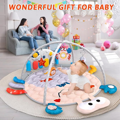 UMIKU Baby Play Mat Tummy Time Mat for Newborn Infant Piano Music & Light Musical Activity Center Baby Boy Girl Gifts for Baby Toys 3 6 9 12 Months, Crab Theme