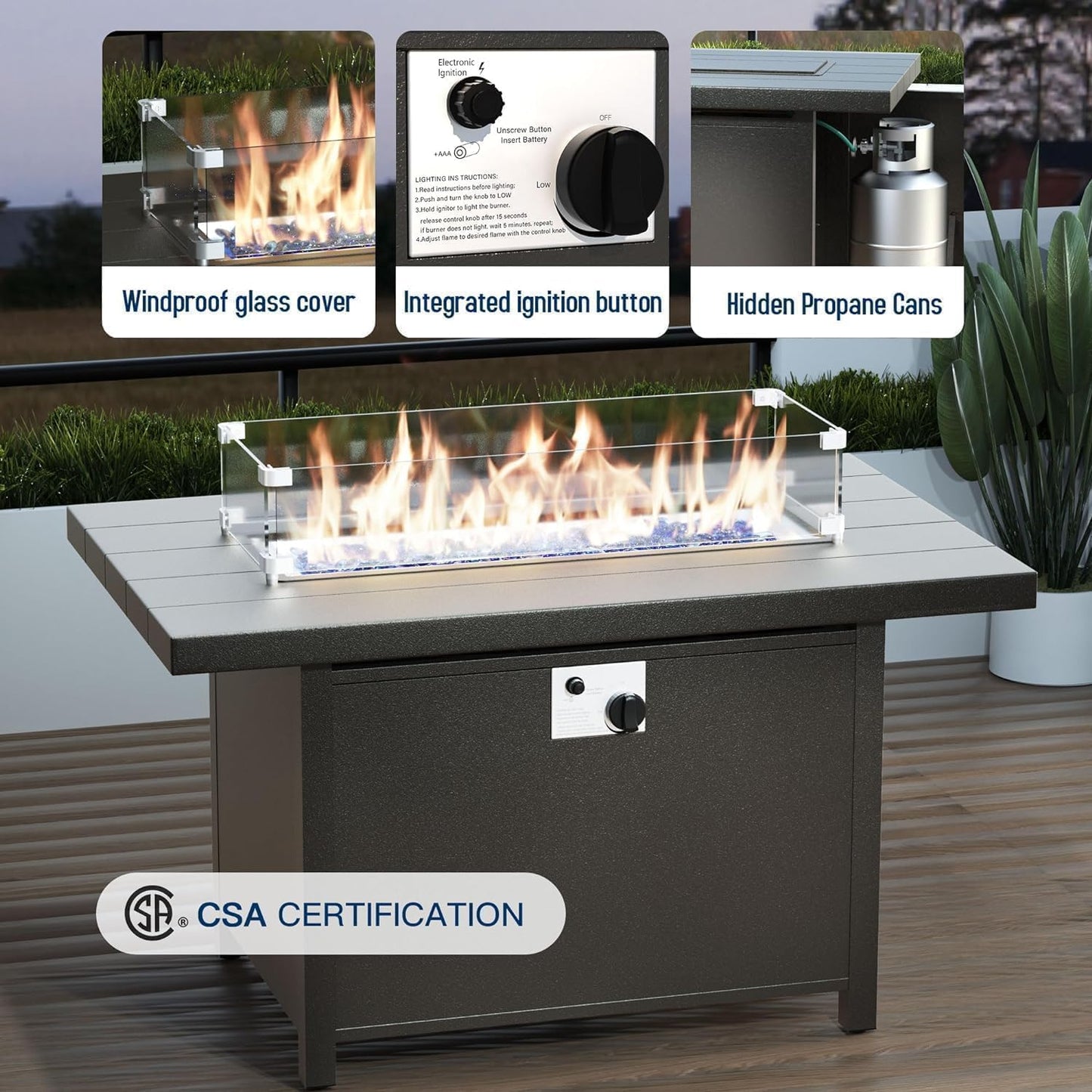 Aluminum Patio Furniture Set with Fire Pit Table, 8 Seats Outdoor Patio Conversation Set Modern Metal Patio Sectional Sofa w/5.1" Upgrade Cushions for Porch, Patio, Backyard(Sand).