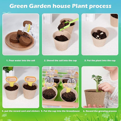 Kids Gardening Plant Growing Kit-Kid Plant Growing Greenhouse Set with Upgraded Irrigation & Light-Perfect Garden Plant for Boys and Girls