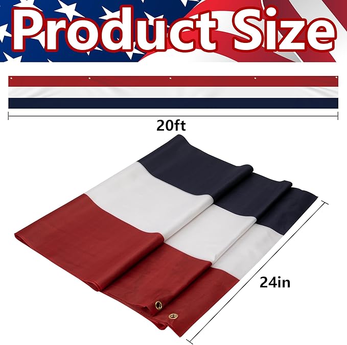 EBaokuup 20x2 Ft American Flag Bunting-4th of July Banner Decor Red, White & Blue Stripe Flag-Large Patriotic Bunting US Flag Decorations for Independence Day Outdoor Porch Garden