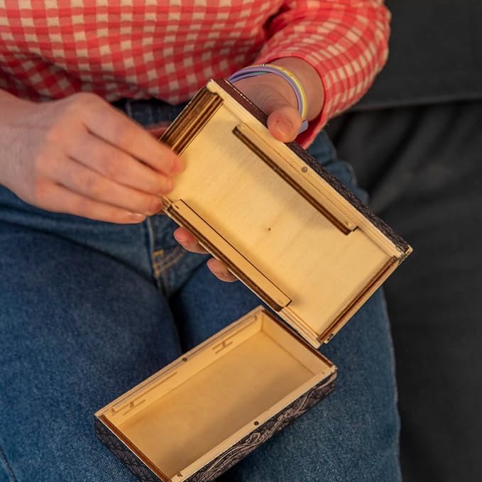 Bits and Pieces - Soaring Cranes Secret Puzzle Box - Wooden Money Box Brainteaser - 10 Step Solution Brain Game