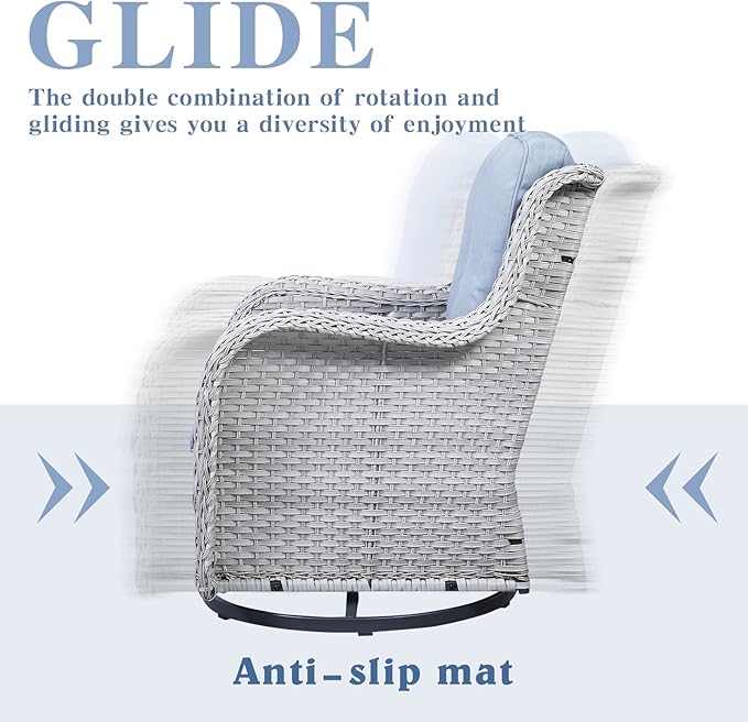 Wicker Outdoor Furniture Patio Furniture Set - 6 Piece Patio Conversation Set with Swivel Rocker Chairs, Loveseat Sofa, Ottomans and Coffee Table, Baby Blue Cushion