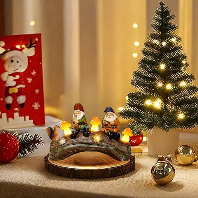 Funny Garden Gnome Statue Solar Powered Mushroom Figurine with Squirrel Gnome Durable Resin Outdoor Decoration for Patio Yard Lawn Ornament Housewarming Gift