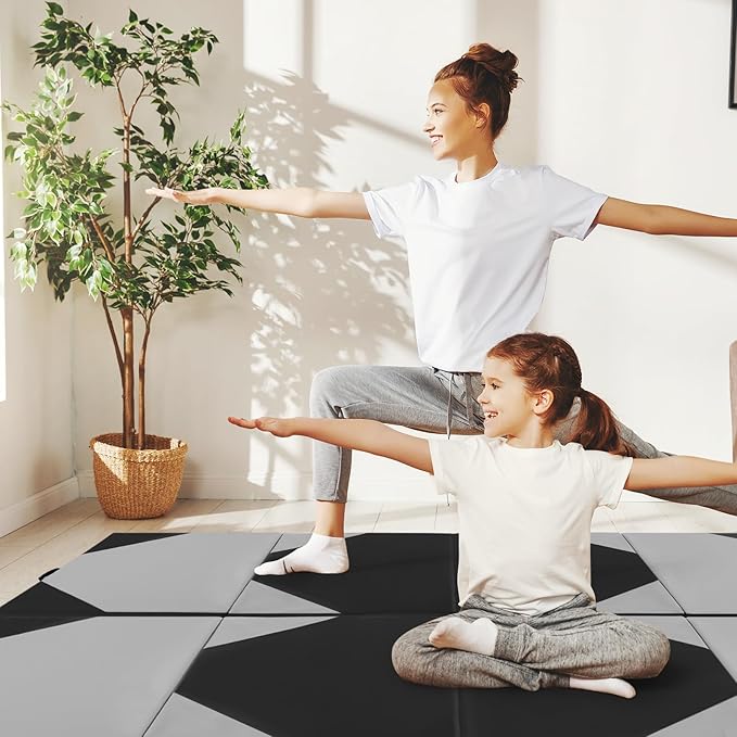 Giantex 4'x10'x 2" Gymnastics Mat, 4-Panel Folding Aerobics Exercise Mat w/Hook & Loop Fastener, Carrying Handle, Portable Tumbling Mat for Stretching Yoga Cheerleading Martial Arts