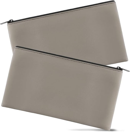 2 Pieces Money Bags With Zipper , 11x6.1 inch Money Pouch, Bank Bag, Cash Bag , Check Wallet, Cosmetics(Gray)