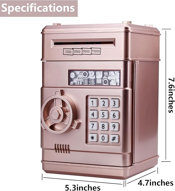 Electronic Piggy Bank with Password Lock & Mini ATM Function - Money Saving Box for Kids, Safe Coin Bank Toy for Ages 3 for Boys & Girls (Rose Gold)