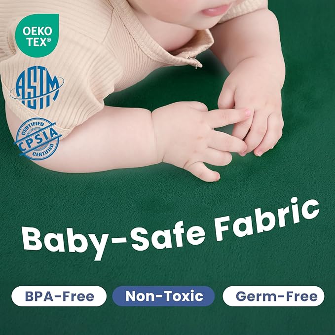 Baby Play Mat for Floor,1.3" Thick Elasti-Foam 74×50 Play Mat for Toddlers Infant Kids,Water-Repellent Soft Coral Velvet for Tummy Time, Non-Slip Backing for Crawling,Tatami Style(Dark Green)