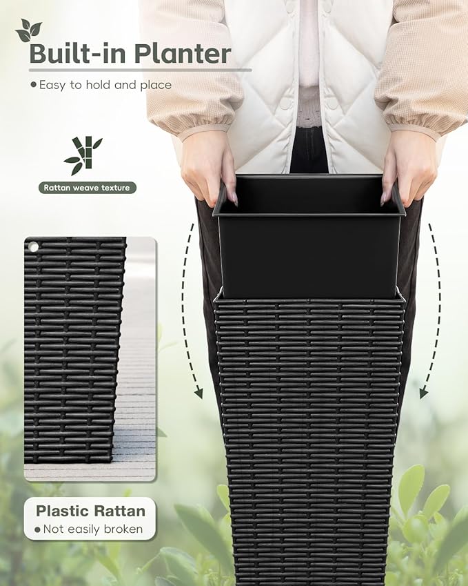 Greesum 24 Inch Tall Plastic Planters with Rattan Texture – Set of 2, Detachable Inner Pot & Drainage Holes, Indoor/Outdoor Decorative Flower Pots for Large Plants, Trees, Patio, and Garden, Black