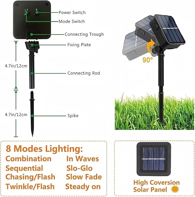 4-Pack Total 800 LED Solar String Lights for Outside, Solar Christmas Lights Outdoor Waterproof, Green Wire Solar Tree Lights with 8 Lighting Modes for Xmas Wedding Party Garden Decoration(Warm White)