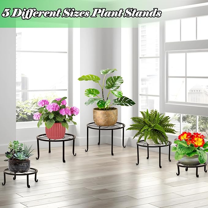 5 Pack Metal Plant Stands Outdoor Indoor,Heavy Duty Planter Stands for Indoor Plants,Rustproof Iron Flower Pot Stands Outdoor,Pot Stand for Plants Flower Stand Plant holders for Plant Decor