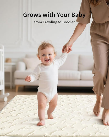 Baby Play Mat, Soft Foam Floor Mats for Babies, Tummy Time Activity Gym Rug, Infant and Toddler Essentials for Playpen 47"x47", Nursery, Outdoor Yard, Portable Foldable Puzzle Mat (Forest Beige)