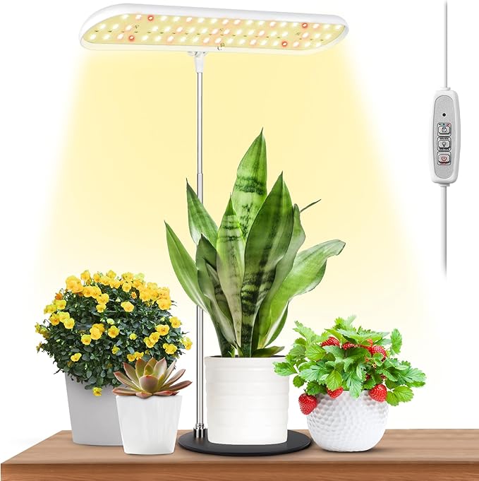 FOXGARDEN® Grow Light, Full Spectrum Desktop Grow Lamp with Base, Bright LED Plant Light with Auto On/Off Timer 4/8/12H, 4 Dimmable Brightness, Height Adjustable, Ideal for Indoor Plants