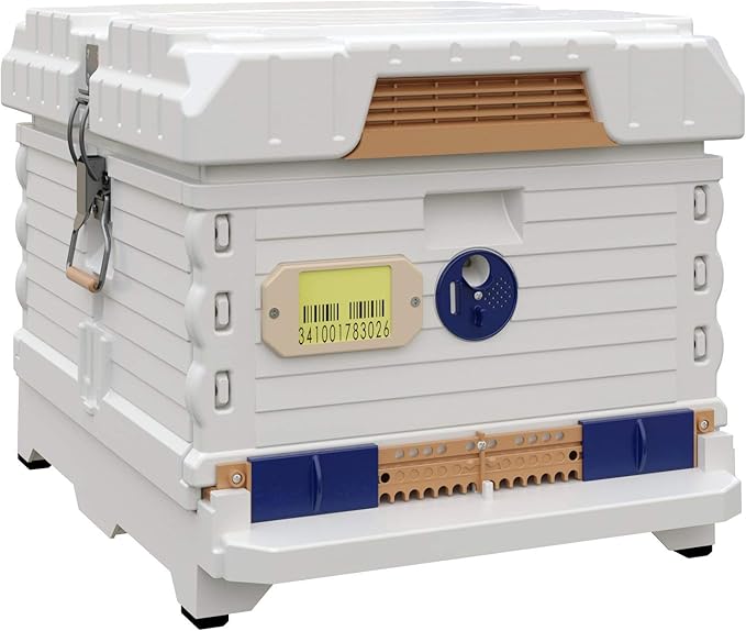 Ergo Insulated 10 Frame Bee Hive Set [NO Frames Included] (Single Hive, White Body Blue Entrance)