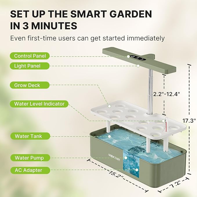 Hydroponics Growing System Kit 12 Pods, 24W LED Grow Light Indoor Garden, 4L Water Tank with Quiet Pump, Adjustable Height Herb Garden Planter Indoor Kit, Gardening Gifts, Green