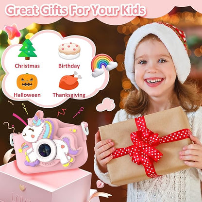 Kids Camera for Girls, HD Selfie Toddler Camera, Christmas Birthday Toys for Girls Age 3-12 Years, Kid Digital Camera with 32GB Card, Cute Princess Toys Gifts for Kids 3 4 5 6 7 8 Years Old(Pink)