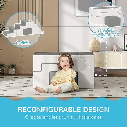 Qaba Toddlers Climbing Toys, Foam Climbing Blocks, 2 Pieces PU Leather Soft Play Set Indoor for Crawling or Sliding Aged 1-3 Years, Light Gray