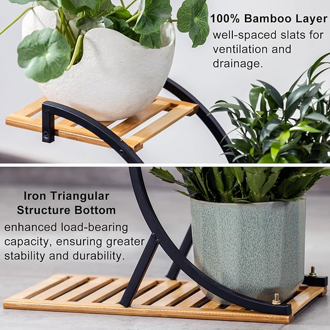 Bamboo 4-Tier Plant Stand Rack Multiple Flower Pot Holder Shelf Indoor Outdoor Planter Display Shelving Unit for Patio Garden Corner Balcony Living Room