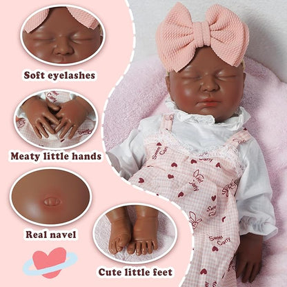 Girl 20 in, Full Silicone Baby Doll, Realistic Baby Dolls, Realistic Veins & Sleeping Pose, Not Vinyl, Reborn Baby Dolls Silicone Full Body, Gift Set