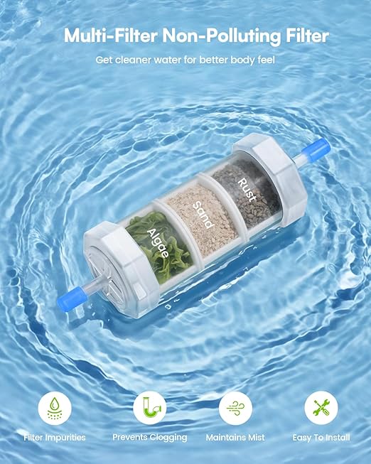 RAINPOINT Misters for Outside Patio - Upgraded 75FT(23M) Misting System Kit with Water Filter for Cooling Outdoor, 75FT Misting Line + 22 Mist Nozzles for Backyard Garden Porch Deck Greenhouse