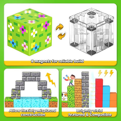 Magnetic Blocks - 100PCS Build Mine Magworld Forest Cottage Set, Kids Building Toys for Boys Girls Age 3-5 4-8 5-7, Construction Craft Sensory Toys Birthday Gifts for 3+ Years Old