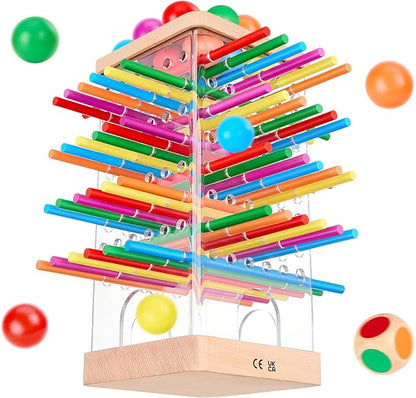 Montessori Wooden Board Games, 48 Colorful Sticks Dice Game with 12 Balls, Family Game for Kids and Adults, Math Educational Toys for 3 4 5 6 Years Old, Fine Motor Skills Toy Gifts for Boys and Girls