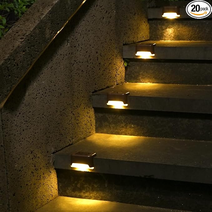 Solar Deck Lights Outdoor Waterproof 20Pack, Solar LED Step Lights Solar Powered Step Lights for Outside Stairs, Step, Fence, Yard, Patio, and Pathway(Warm White)