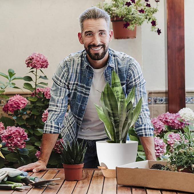 5Pack Self Watering Plant Pots for Lazy People, 7/6.5/6/5.5/5 Inch,White Plastic Self Watering Planter for All Houseplants,Succulent, African Violets,Snake Plants, Flowers and Cactus