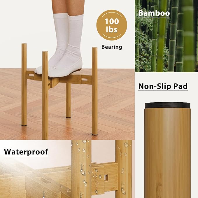 Adjustable Plant Stand Indoor, Bamboo Plant Holder 8 9 10 11 12 Inches, Small Corner Planter Stand for Indoor Plants, Single Floor Plant Stand for Living Room Balcony, Natural