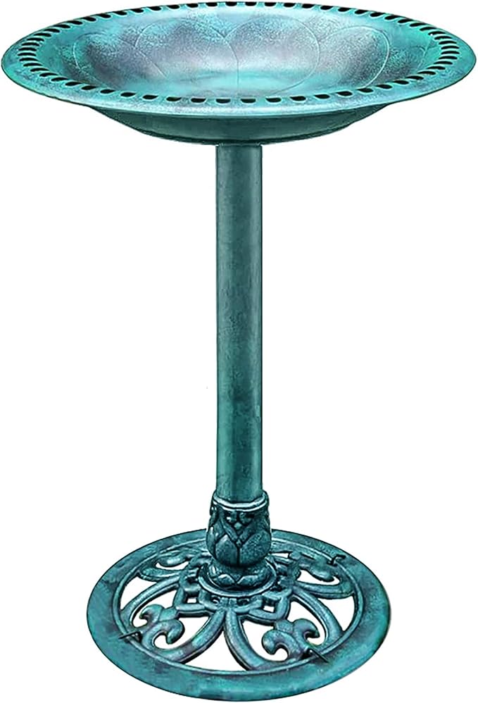 VIVOHOME 28 Inch Height Polyresin Lightweight Antique Outdoor Garden Bird Bath Green