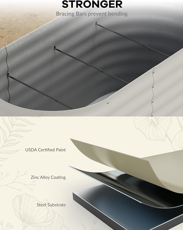 2 Pcs Raised Garden Beds Outdoor 6x3x2ft - Galvanized Steel Planter Box for Vegetables, Flowers, Rust-Resistant Garden Box, Easy Assembly Raised Beds, Durable Planters for Outdoor Plants, Beige