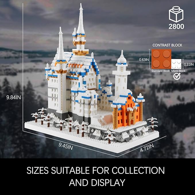 Germany Swan Stone Castle Micro Building Blocks Set, Famous World Architecture Model Creative Collection Building Toys for Adults and Kids 14+ (2800 Pieces)