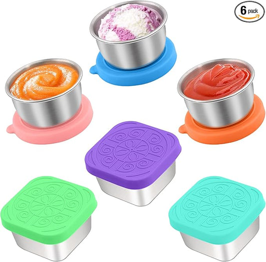 6 PCS Salad Dressing Container to Go,Handy Leakproof Stainless Steel Meal Prep Containers Reusable,Sauce Containers for Lunch Box, Picnics, Travel, Office and Kitchen Storage-1.6oz+2.7oz
