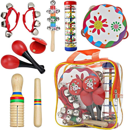 Kids Musical Instruments Toys Set: Baby Music Toys Montessori Percussion for Toddlers - Preschool Educational Musical Toys Set for Boys and Girls with Storage Bag (Red)