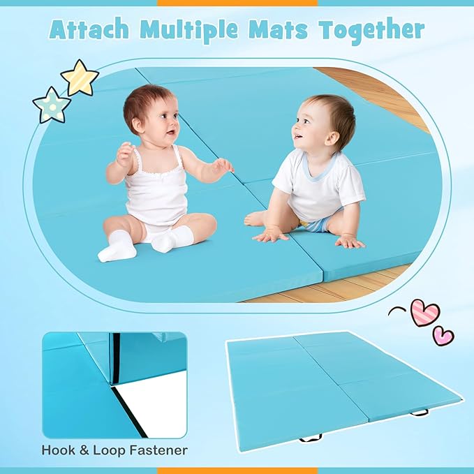 Giantex 4'x10'x 2" Gymnastics Mat, 4-Panel Folding Aerobics Exercise Mat w/Hook & Loop Fastener, Carrying Handle, Portable Tumbling Mat for Stretching Yoga Cheerleading Martial Arts