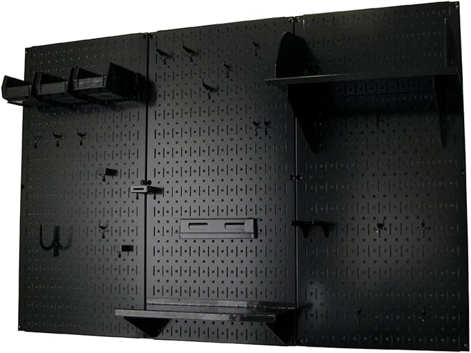 Wall Control Metal Pegboard Organizer - 4' Standard Tool Storage Kit, Black - Includes Pegboard Paper Towel Holder & Dowel Rod Shelf Assembly