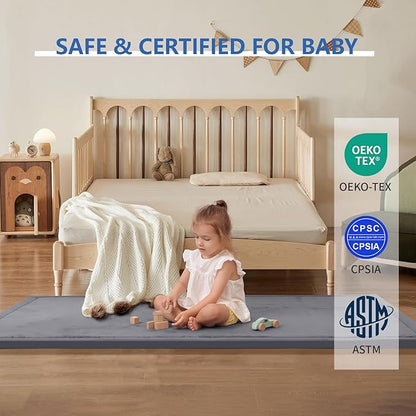 Play Mat for Babies Toddlers,1.3" Thick Elasti-Foam Anti-Fall Cushion Mat for Kids Room,28×72 Bedroom Bedside Rugs,Water-Repellent Soft Coral Velvet,Non-Slip(Dark Grey)