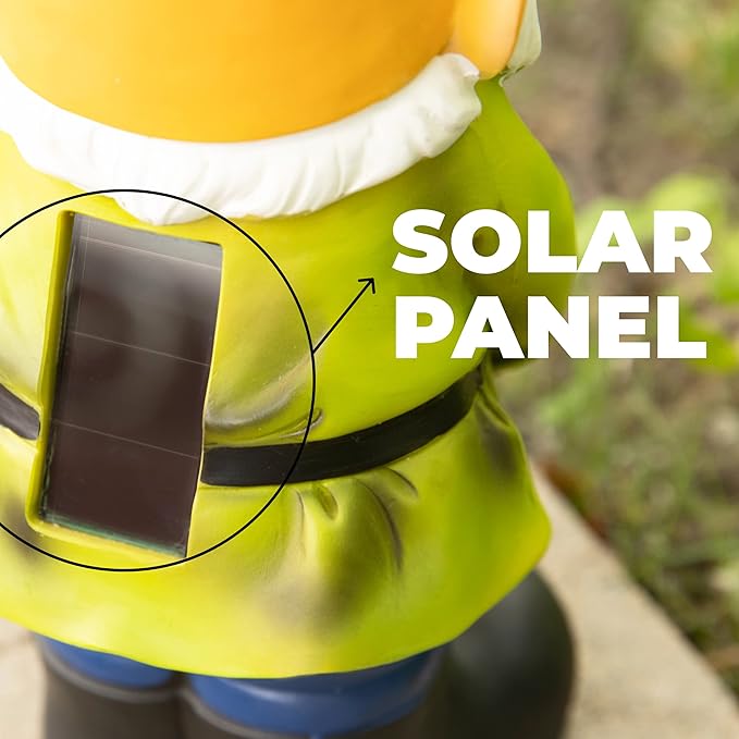 VP Home Jar Garden Gnomes Lawn Gnome with Solar Light Great Addition for Your Garden Solar Powered Knome Gifts for Outside Patio Lawn (Yellow Hat)