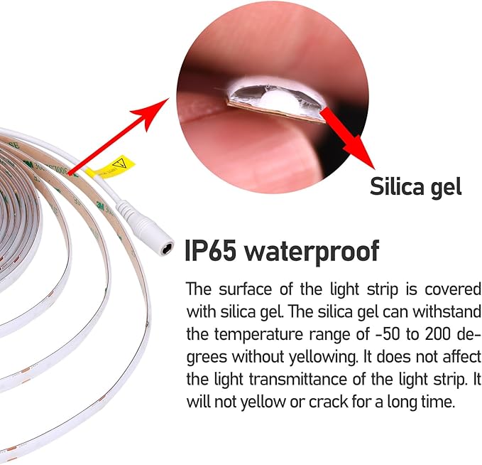 DC 24V COB LED Strip Light Blue IP65 Waterproof 5M/16.4ft Uniform Glow 2400LEDs Flexible LED Tape Lights for DIY Garden Backyard Corridor Stairs Decoration(No Power Supply)