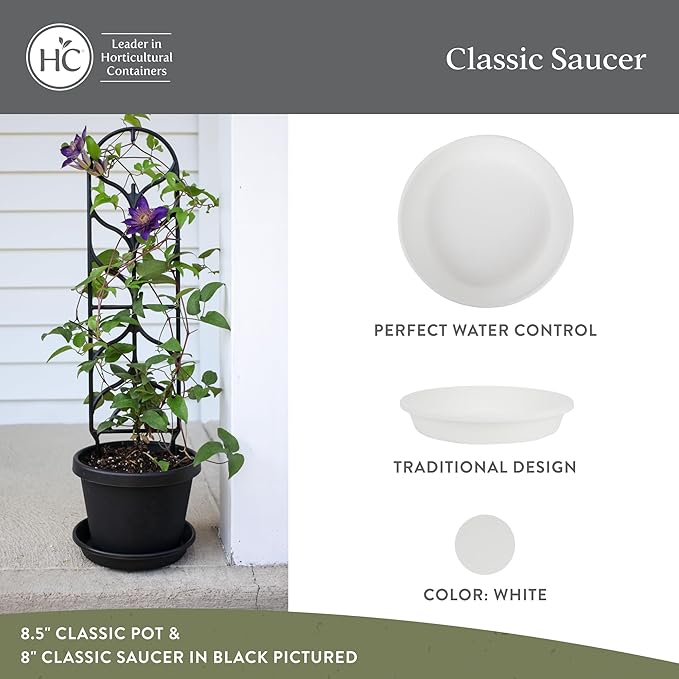 The HC Companies Flower Pot Saucers - Plastic Plant Saucer for Outdoors & Indoors - Traditional Design Plant Pot Trays for Water Drainage - Durable & Stylish Round Plant Tray (12-inch White)