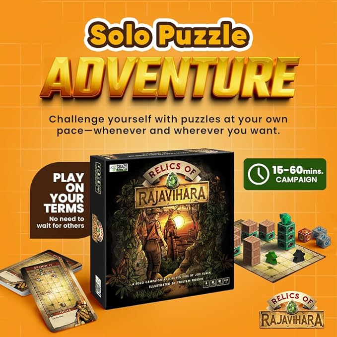 Relics of Rajavihara – Solo Puzzle Adventure Game with 50 Challenges Across 5 Floors – Strategic Logic Board Game for All Ages – Replayable Brain Teasers for Endless Fun