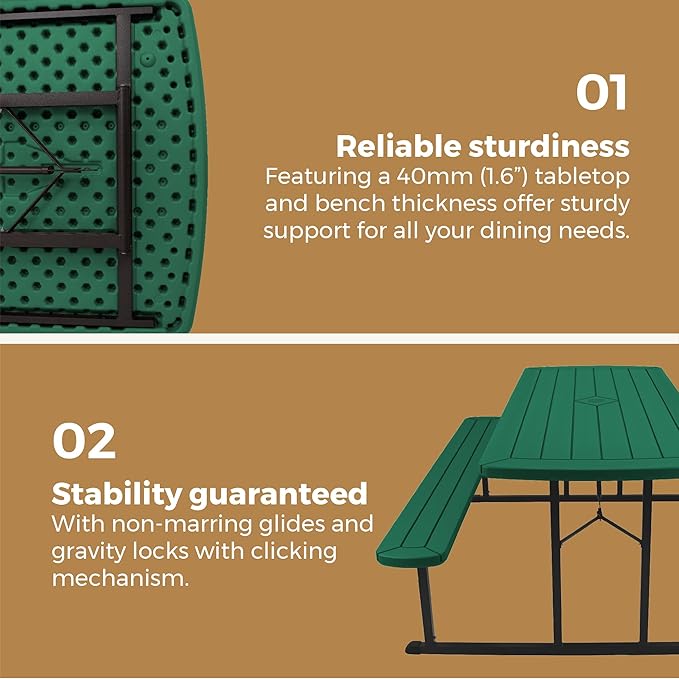 OEF Furnishings Heavy Duty Blow Molded Folding Picnic Table - Green, Black Frame