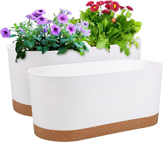 QCQHDU 2 Pack Window Planter Box 16” x 7", Self Watering Plant Pots for Indoor Plants Home Garden Flower Pot with Drainage Hole and Tray