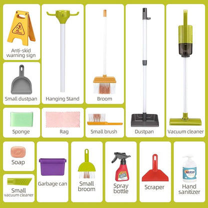 Kids Cleaning Set for Toddlers, Detachable 20 Pcs Pretend Play Set, Educational Toddler Cleaning Carts Includes Real Working Vacuum Cleaner, Broom, Spray Bottle and More(Green)
