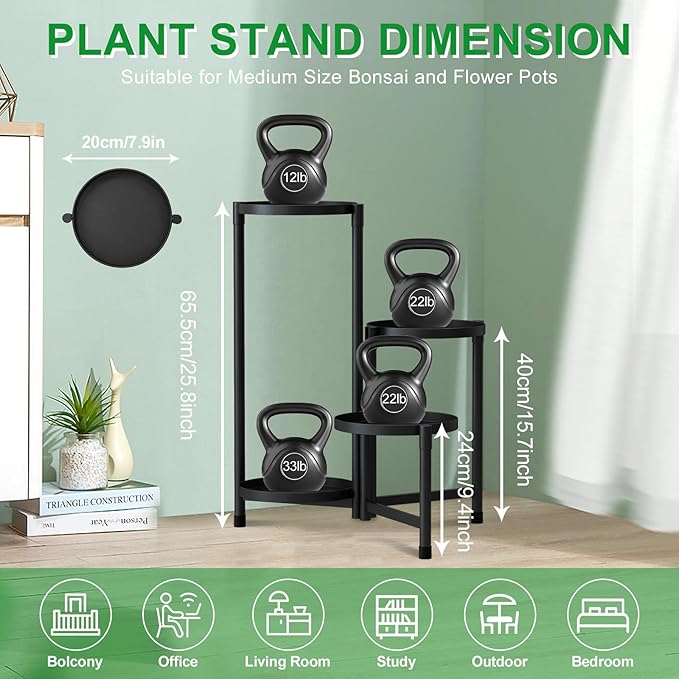 Plant Stand Indoor Outdoor, 4 Tier Black Metal Plant Stands Indoor Clearance,28in Tall Corner Flower Pot Holder Stands Shelves for Plants Multiplefor Patio, Living Room, Garden,Balcony